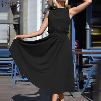 Mood Naiste Tahke Sundress ZANZEA 2021 Suvine Kleit Kõrge Vöökoht Ruffle Keskel Claf Vestidos Varrukateta Põhjuslik Kleit Pluss Suurus
