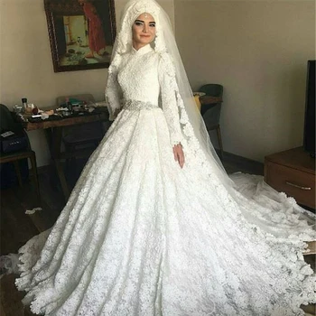 Moslemi Pulmad Kleit Saudi Araabia Türgi Pall Kleit Käsitsi Valmistatud Pikad Varrukad Pulm Kleit Pits Pruudi Kleit Vestido De Noiva