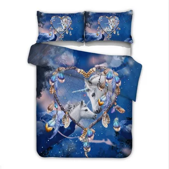 Mugav Cartoon Voodipesu Queen size 3D Dreamcatcher Ükssarvik tekikott Set Bohemian Bedclothes Boho voodi set Home Decor