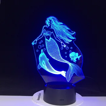 Muinasjutt Merineitsi Koos Delfiinidega Printsess Öö Valguses VIINUD Beebi Magab 3D Lamp Home Decor Pool Xmas Uue Aasta Kingitus