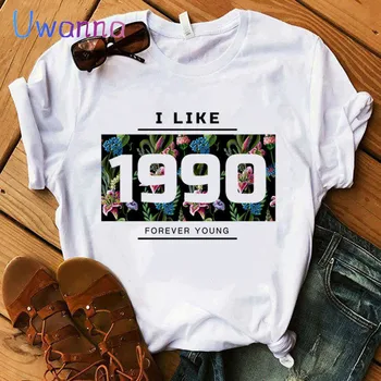 Mulle MEELDIB 1990 Naiste t-särk printida moe t-särk naiste vabaaja lühikesed varrukad tops harajuku esteetika lilled naiste vogue tops tee