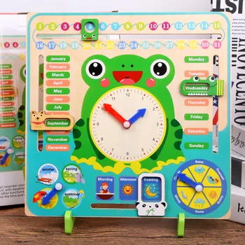 Multifunktsionaalne kalender kell puidust kell, mänguasjad, Ilm, Kalender Kell Kuus Neli Aastaaega Ajal Kognitiivse Libistades Mõistatusi Tükk