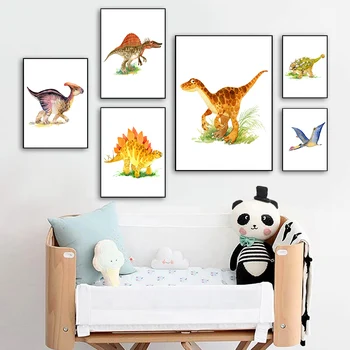 Multikas Loomade Dinosaurus Seina Art Lõuend Maali Nordic Plakatid Ja Pildid Seina Pildid Lastele Ruumi Poiss-Beebi Magamistuba Decor
