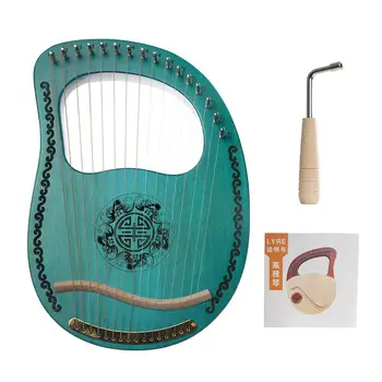 Muslady Lyre 16 String Harf Kaasaskantav Kvaliteetne Täispuidust Mahagon Harf 16 Pael Palmitsetud Muusikariista Roheline Harfil