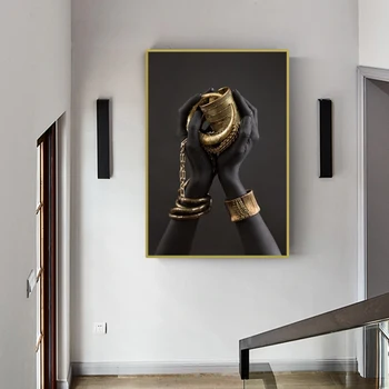 Must ja kuldne Käsi kuldkäevõru õlimaal Lõuendil Aafrika Kunsti Plakatid ja Pildid Seina Art Pilt elutuba