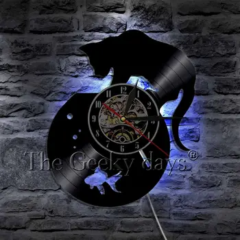 Must Kass Akvaariumis Dekoratiivse Seina Kella 12
