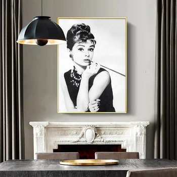 Must Valge Audrey Hepburn Portree Meik Kaasaegne Plakat Pildid Lõuendile Maali Seina Art Modulaarne Pilte Magamistuba Decor
