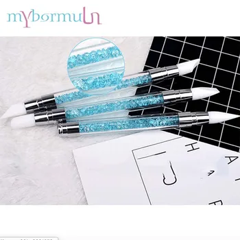 Mybormula 2-Tee Rhinestone Crystal Käepide Nail Art Pintsel Pliiats 3D Nikerdamist DIY Glitter Pulber Vedelik Maniküür Dotting Pintsli Tööriist