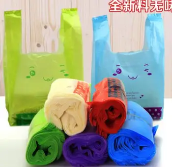 Naeratus suured kilekotid ostukott käepide toidu takeout vest vest tasku Supermarket, Shopping plastikust kott kott