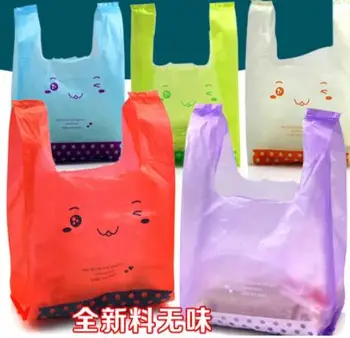 Naeratus suured kilekotid ostukott käepide toidu takeout vest vest tasku Supermarket, Shopping plastikust kott kott