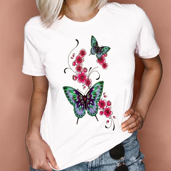 Naiste Graafiline Akvarell 2021 Butterfly Fashion 90s Riided Suvel, Kevadel Daam, Riided, Topid, Tees Prindi Naine Tshirt T-Särk