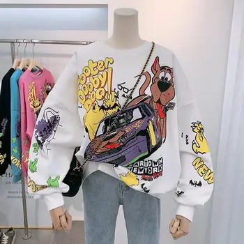 Naiste Hupparit Sügisel 2020 Naljakas Cartoon Auto Ja Koer Prindi Dressipluus Liiga Streetwear Sviitrid Hip-Hop Lahe Pullover Tops