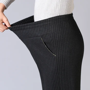 Naiste Kevad-Sügis Mustad Püksid Pluss suurus Lahti Venitada talje keskealised daamid Pikad püksid Vabaaja püksid Triibuline, XL-5XL