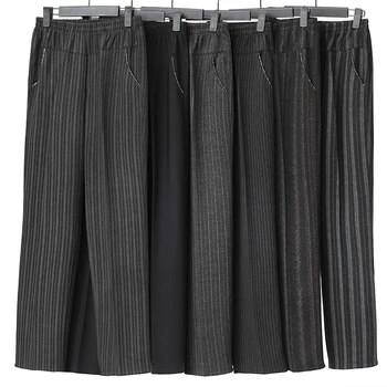 Naiste Kevad-Sügis Mustad Püksid Pluss suurus Lahti Venitada talje keskealised daamid Pikad püksid Vabaaja püksid Triibuline, XL-5XL