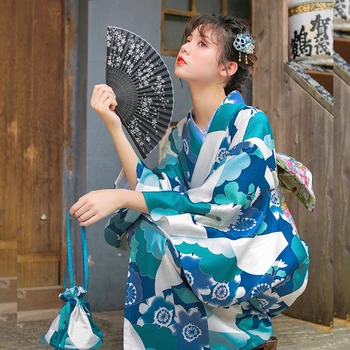 Naiste Kimono Hommikumantel Traditsiooniline Jaapani Yukata helesinine Värv Õie Pildid Suvine Kleit Täitmisel Kanda Cosplay Riided
