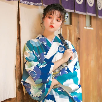 Naiste Kimono Hommikumantel Traditsiooniline Jaapani Yukata helesinine Värv Õie Pildid Suvine Kleit Täitmisel Kanda Cosplay Riided