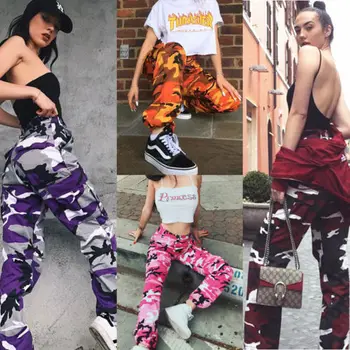 Naiste Mood 6 Värvi Camo Cargo Püksid Kõrge Vöökoht Hip-Hop Püksid Sõjalise Armee Võidelda Kamuflaaž Pikad Püksid Daamid Kuum
