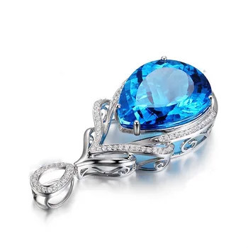 Naiste mood luksus 925 sterling silver AAA sinine tsirkoon tilk-kujuline ripats kaelakee pulmad engagement kingitus ehted