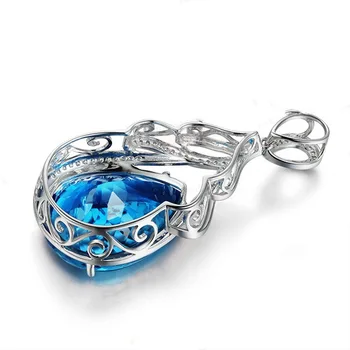 Naiste mood luksus 925 sterling silver AAA sinine tsirkoon tilk-kujuline ripats kaelakee pulmad engagement kingitus ehted