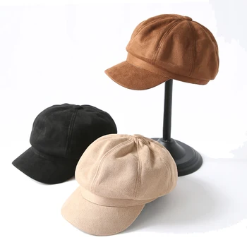 Naiste Müts, Retro Kaheksanurkne Newsboy Ühise Põllumajanduspoliitika Daamid Tahke Plain Suede Müts Müts Naiste Vintage Kunstnik Kunstnik Müts Naiste Baretid