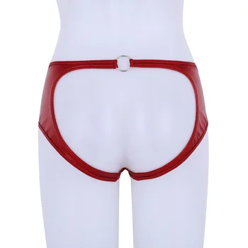 Naiste Seks Pesu Pesu Nahk Crotchless Väike Tõus Püksikud Gay Underwear Aluspüksid Metalli O-Rõngad Avatud Jalgevahe Aluspüksid