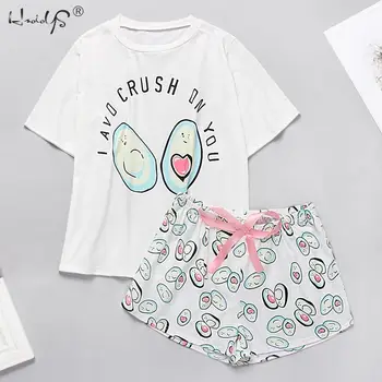 Naiste Sleepwear Cute Cartoon Prindi Pidžaama Komplekt Armas Lühikese Varrukaga T-Särgid & lühikesed Püksid Suvel Pijamas