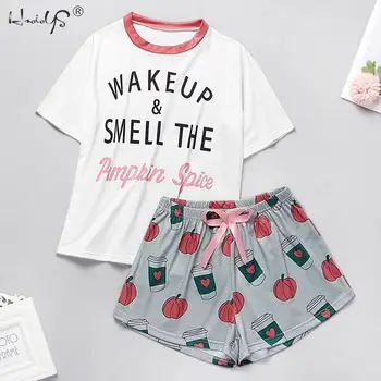 Naiste Sleepwear Cute Cartoon Prindi Pidžaama Komplekt Armas Lühikese Varrukaga T-Särgid & lühikesed Püksid Suvel Pijamas