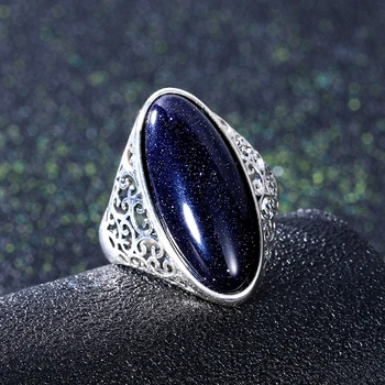 Naiste Sõrmus 925 Sterling Hõbe Ehted Vintage Blue Liiva seest Õõnes Elegantne Sõrmus Kingitus Pool Pulm