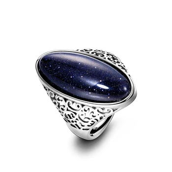 Naiste Sõrmus 925 Sterling Hõbe Ehted Vintage Blue Liiva seest Õõnes Elegantne Sõrmus Kingitus Pool Pulm