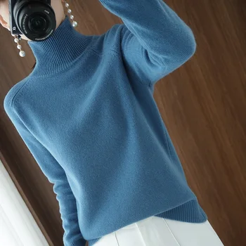 Naiste talve kašmiir džemprid koo naiste pikad varrukad paks lahti pullover Kašmiir kampsun kõrge kaelusega