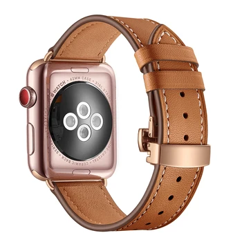 Naturaalsest Nahast Rihm Apple Watch Band 38 42 40 44 MM Asendamine Liblikas Terasest Käevõru Pannal iWatch Seeria 4 3 2 1
