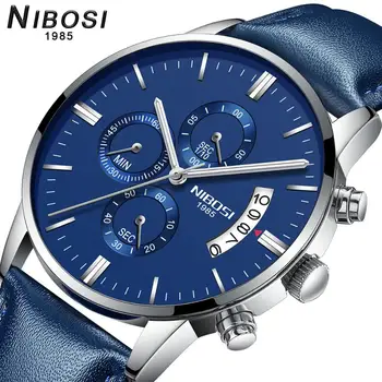 NIBOSI Quartz Watch Meeste Mood Sport Kell Mens Kellad Brändi Luksus Sinine Nahk Äri Veekindel Vaata Relogio Masculino