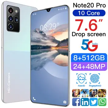 Note20 pro 7.6 Tolline Suur Ekraan Smart Phone 8 GB+512 GB Andriod 10 Nutitelefoni MTK6889 10 Core 5G Võrgu Mobiiltelefoni Celular