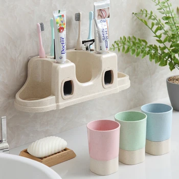 ONEUP Plastic Bathroom Accessories Automaatne Pigistada Hambapasta Dosaator Kõrge Kvaliteedi Wall Mount Hambahari Omanik Kruus