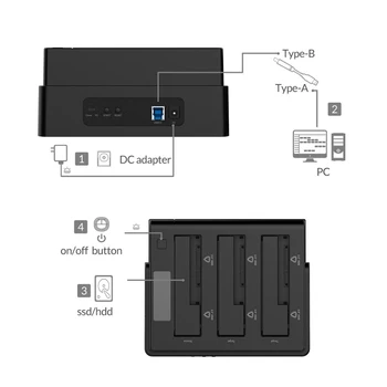 ORICO 3-Bay USB 3.0 HDD Dock Station 2,5 3,5-tolline SATA Kõvaketta HDD Toetada Clone 12V5A toiteplokk Toetada 18TB