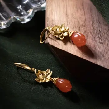 OriginalNewsilver inlay loomulik lõuna-punane avärav kvaliteetne golden lotus kerge luksus niši disain magnolia naiste kõrvarõngad