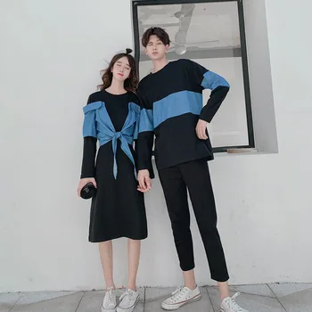 Paar denim topp dressipluus riided college mood korea stiili armastajad naiste kleit pere vaata sobivad riided riided kanda