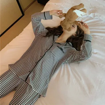 Pajama Komplekti Naiste Triibuline Lahti 2 Töö Sügis Korea Stiilis Õpilaste Vaba Aja Veetmise Kodu Daamid Sleepwear Levinud Mood Lihtne Uus