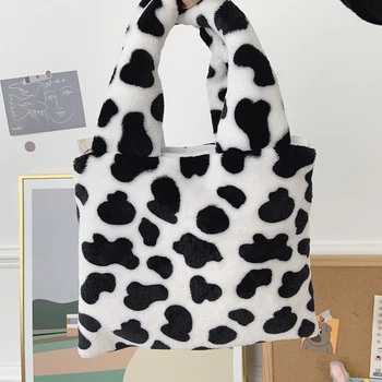 Palus õlakott, armas talvine cartoon käekotid piima lehma mustriga käe kotti naiste värviga daamid kotti tassima suurus 20*26cm