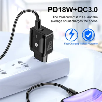 PD Laadija QC3.0+18W Kiire Laadimine Laadija EU US UK Plug USB/Type-C Traval Kiire Laadija iPhone Samsung Huawei Xiaomi