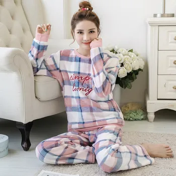 Pidžaama Naiste Coral Velvet Pijamas Naiste Talve Naiste Pidžaama Sleepwear Armas Pajama Set Pikad Varrukad Naiste Peace