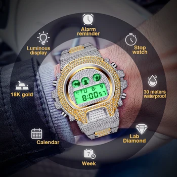 PLADEN Brändi Elektrooniline Digitaalne LED Watch Multifunktsionaalne Stopper, Kuupäev, Sport Väljas Kellad Jää Välja 18K Gold AAA Meeste Relogio