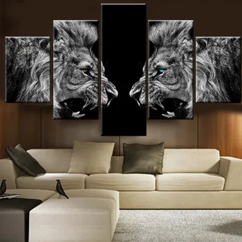 Plakat Lõuendile Maali elutoas Seina Art 5 Tükki/Tk Loomade Lõvid Kaadri Printimine HD Modulaarne Trükitud Cuadros Teenetemärgi Pilt