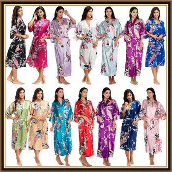Pool Varruka Lahti Stiil Naine Jaapani Kimono Satiin Siidist Sleepwear Pidžaama Peacock Spa Yukata Supelda Rüü Daami Pikk Kleit