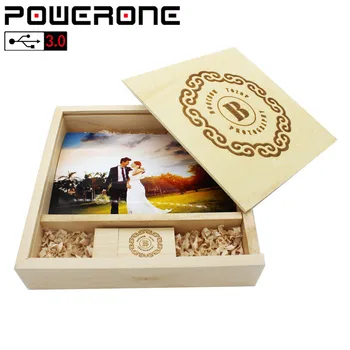 POWERONE USB 3.0 vaba kliendi LOGO Maple Wood fotoalbumi pliiats usb+Kast, Memory stick Pendrive 64GB 32GB Fotograafia Pulmad kingitused