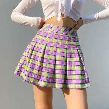 Preppy Lilla Pleasted Seelik Mini Line Streetwear Kõrge Waisted Ruuduline Seelik Naiste Sexy Lühike Tennis Seelikud Noor