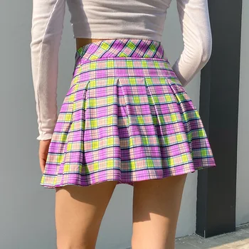 Preppy Lilla Pleasted Seelik Mini Line Streetwear Kõrge Waisted Ruuduline Seelik Naiste Sexy Lühike Tennis Seelikud Noor