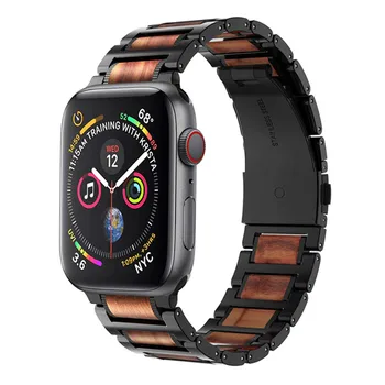 Puidust rihm apple watch band 44 mm 40mm 42mm 38mm Roostevabast Terasest iwatch Käevõru Apple watch seeria 5/4/3/2 44mm