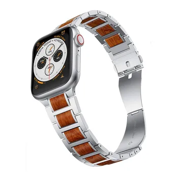 Puidust rihm apple watch band 44 mm 40mm 42mm 38mm Roostevabast Terasest iwatch Käevõru Apple watch seeria 5/4/3/2 44mm