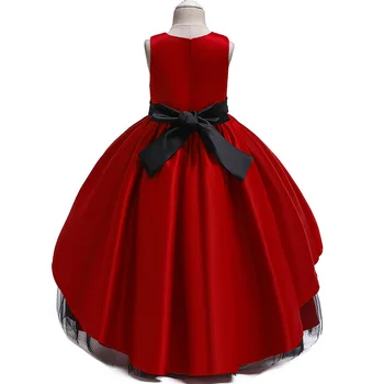 Punane Pikk Kleit 4-14 Aasta Laps Tüdruk Pulmas Lilleneiu Kleit Printsess Pool Pitsi Tagasi Õõnes Tülli Vestidos Kostüüm